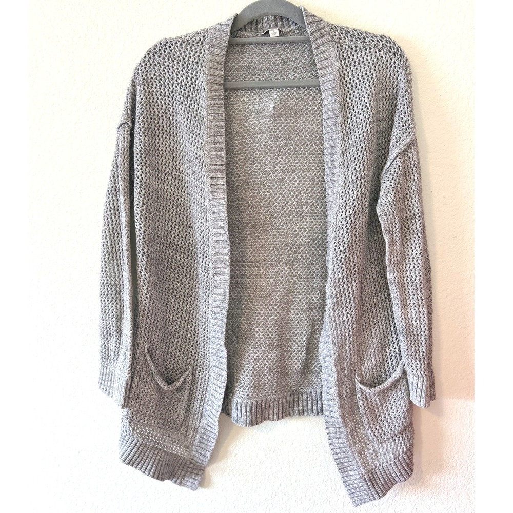 Coastal Beach Gray Open Mesh Knit Cardigan‎ Gap Sweater Cotton Pockets SZ S